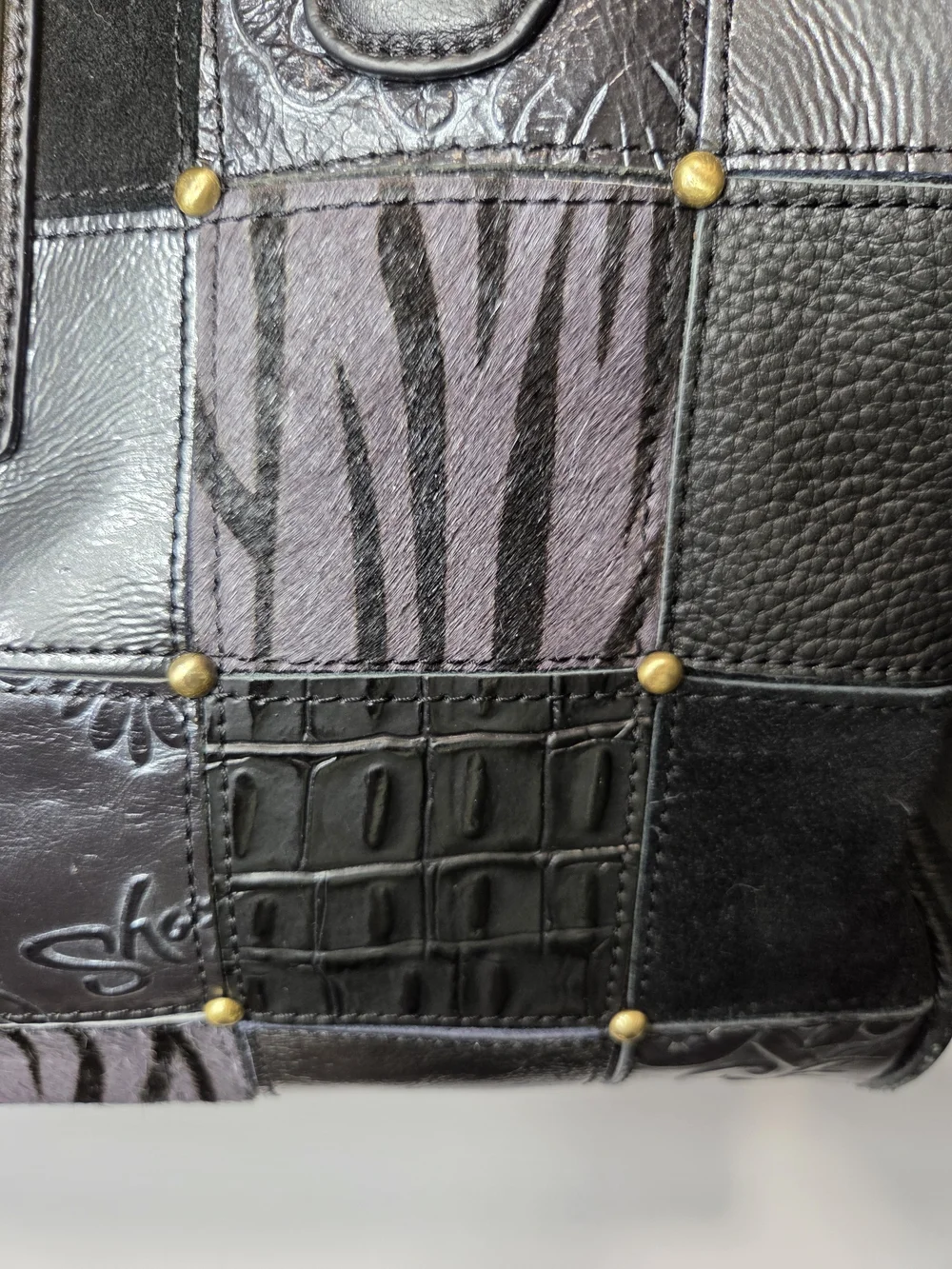 Sharif Black And Grey Patchwork Leather Tote Bag